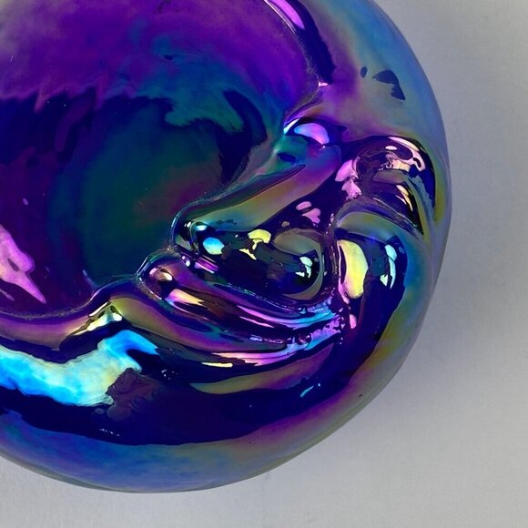 Hand Blown Iridescent Glass Ornament Half Moon Stars Design Blue Purple Vintage - Picture 8 of 10